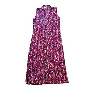 VINTAGE Dress Women’s Medium Multicolor Midi 90s Floral Button Up Cottage Boho